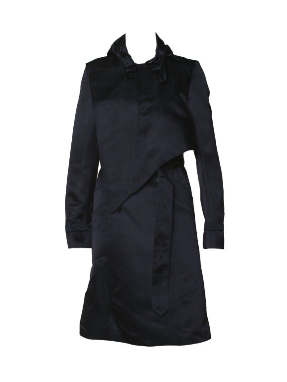 1990s Helmut Lang Navy Fitted Trench Coat