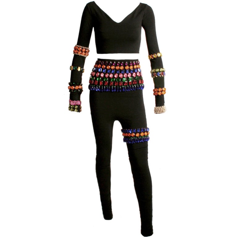 1990's Dolce & Gabbana Knit Multicolor Rhinestone Set For Sale