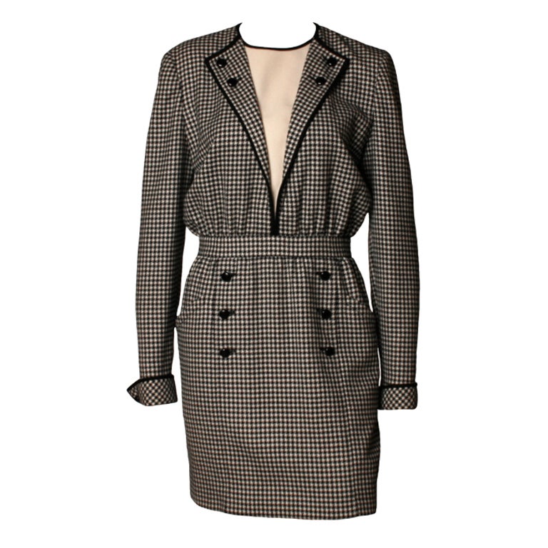 1980's Valentino Boutique Houndstooth Dress For Sale