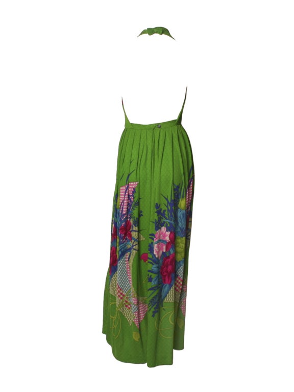 Women's 1970's Bolhan Printed Silk Halter Dress For Sale