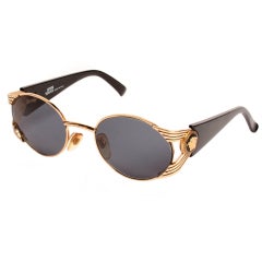 Vintage 1990s Versace Round and Gold Ribbed Sunglasses