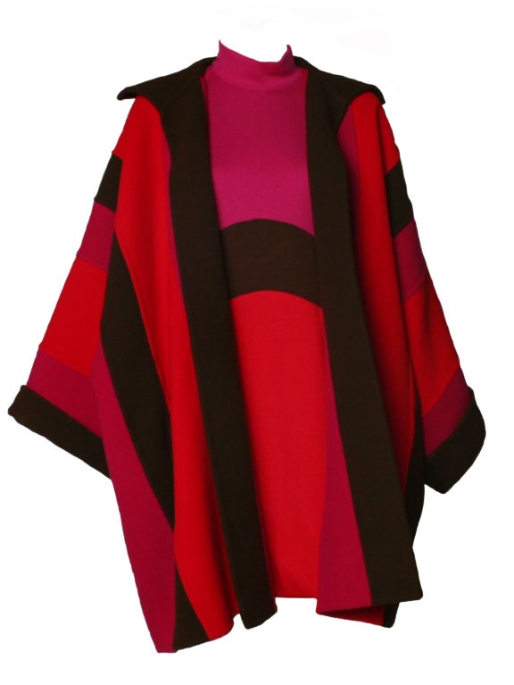 1990's Oscar de la Renta Fuchsia Dress and Coat Set For Sale 1