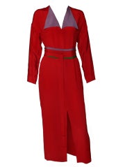 Vintage 1970's Geoffrey Beene Red Silk Colorblock Dress