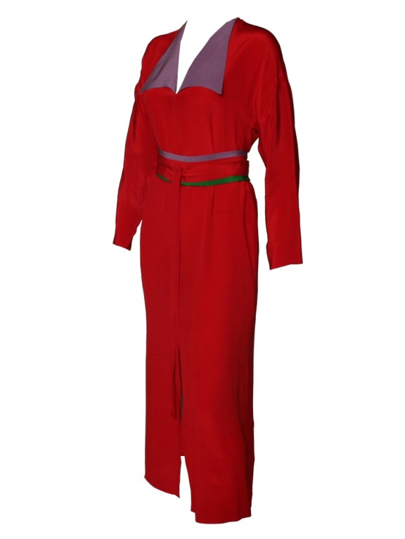 1970's Geoffrey Beene Red Silk Colorblock Dress