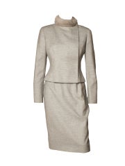 Badgley Mischka Grey Skirt Suit with Mink Collar
