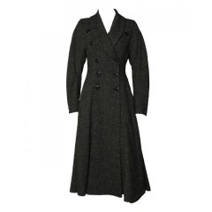 Vintage 1990's Kenzo Black and Gray Long Wool Coat