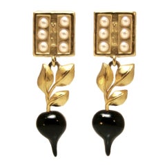 1980's Karl Lagerfeld Radish Clip-On Earrings