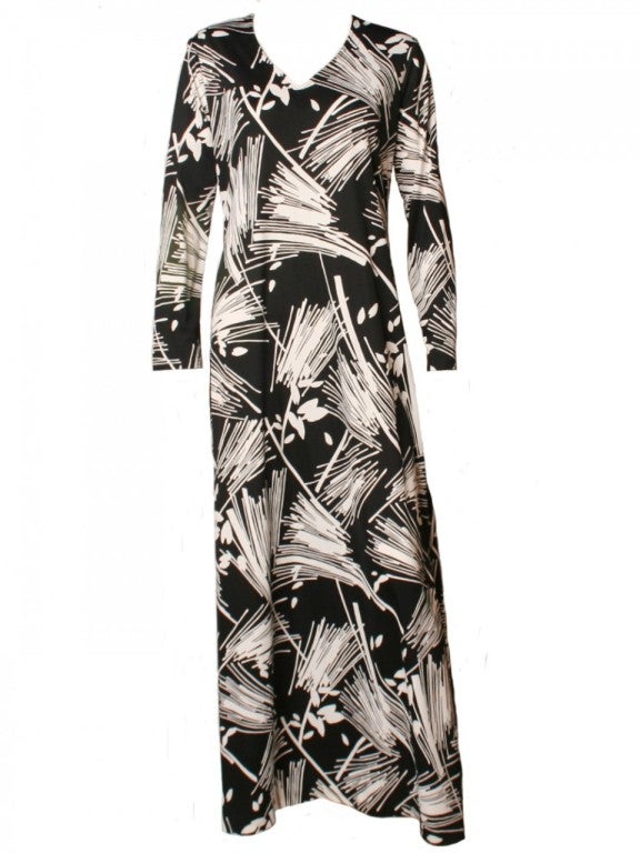 1970's Lanvin Black & White Print Dress
