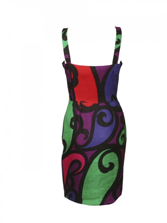 Women's 1980's Balmain Ivoire Swirl Print Dress For Sale