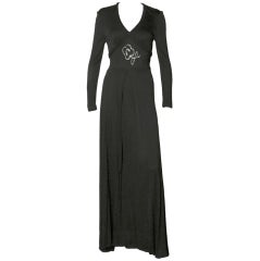 1970's Donald Brooks Black Jersey Cut-out Gown