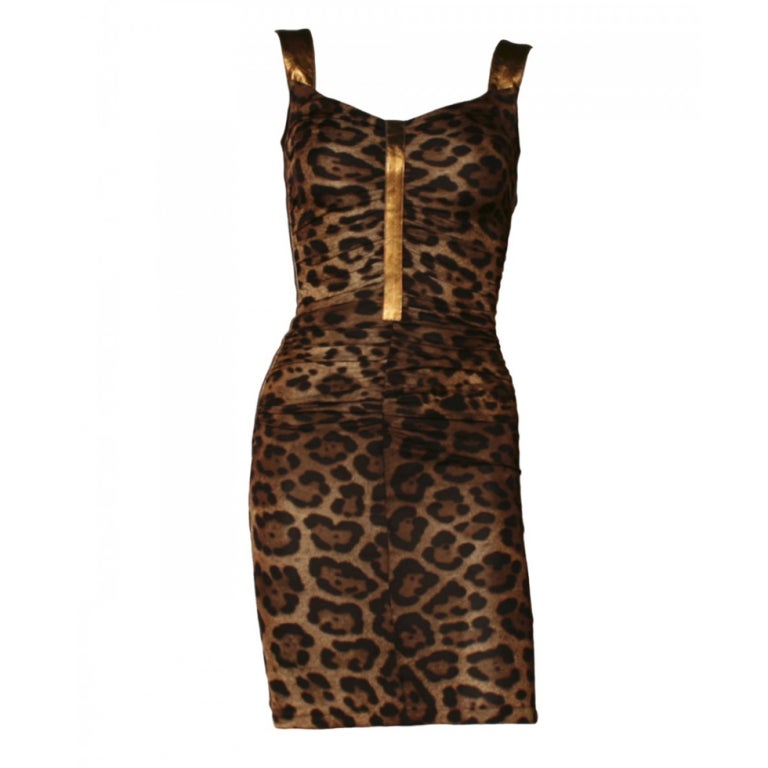 Dolce and Gabbana Gold Leopard Dress For Sale at 1stDibs