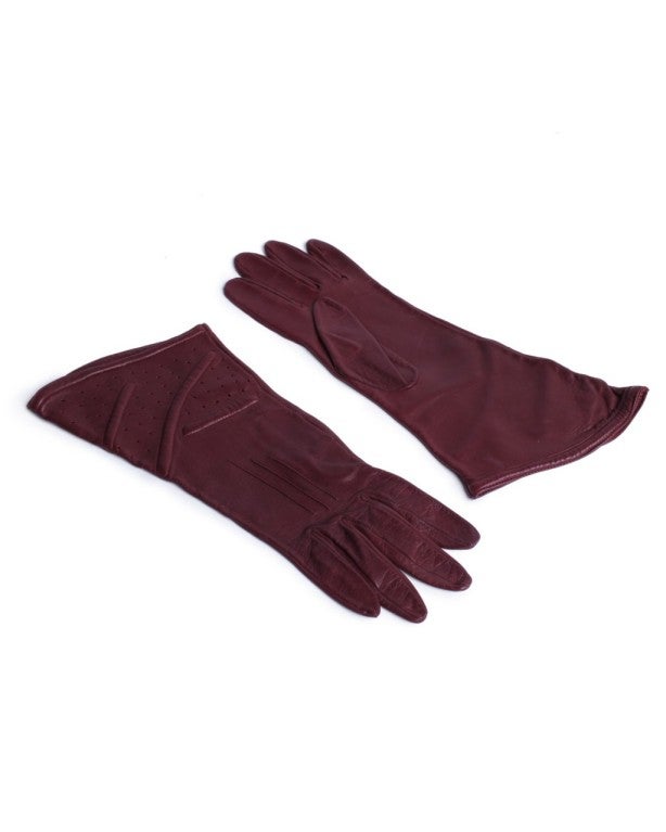 Alaia Burgandy Perforated Leather Gloves