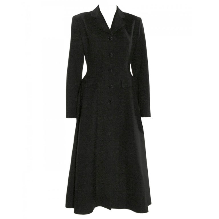 Alaïa Curved Full Length Coat In Marine main image 1