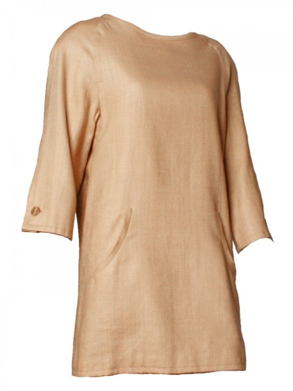 1980's Bill Blass Beige Linen Dress