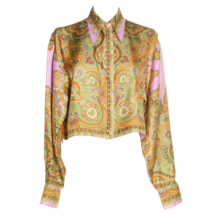 1990's Gianni Versace Paisley Cropped Blouse For Sale