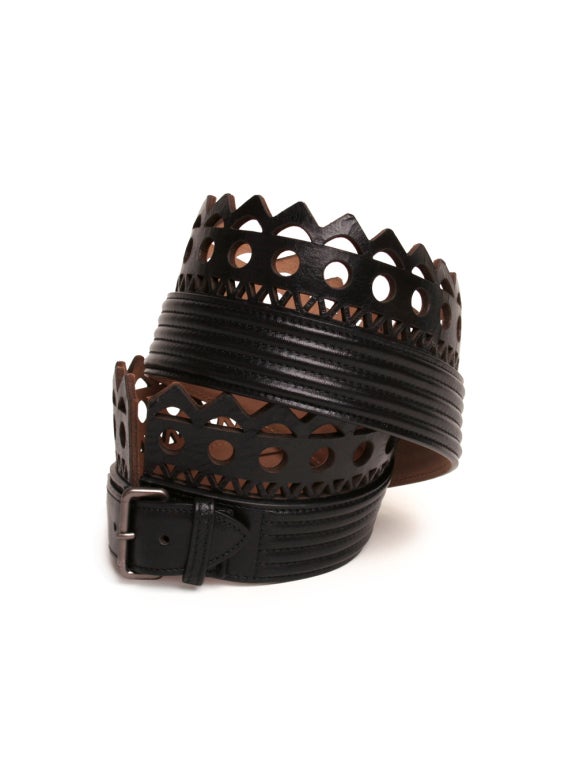 Is there anything new that can be said about Azzedine Alaïa and the sheer perfection of his designs?  If not, let's begin with this Alaïa perforated leather belt.  This scalloped and zig-zag design bring the eye to your cinched in waist, creating an