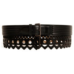 Alaia Black Leather Laser-Cut Belt