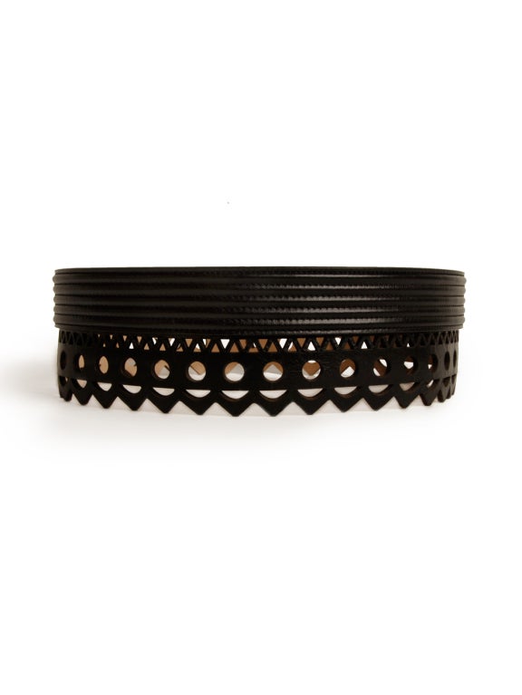 Alaia Black Leather Laser-Cut Belt 1