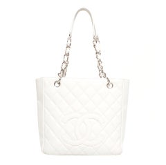 Chanel White Caviar Quilted Tote Bag