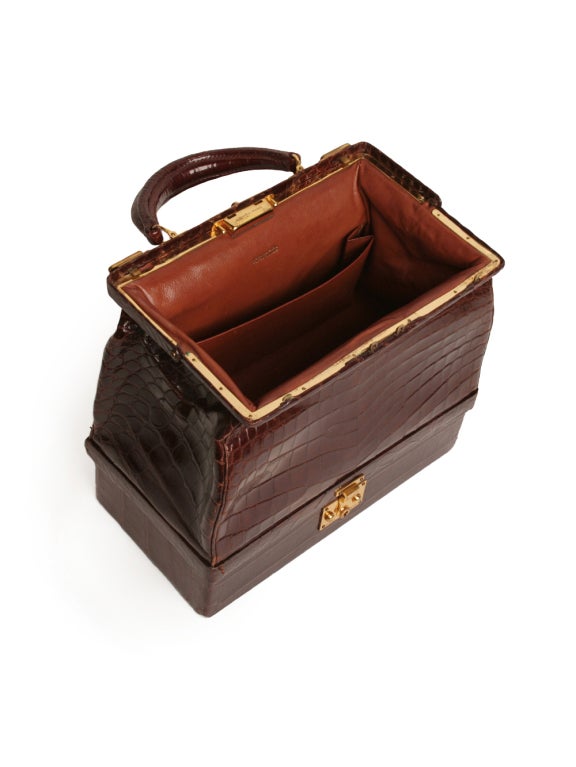 1950's Hermes Brown Crocodile Bag 1