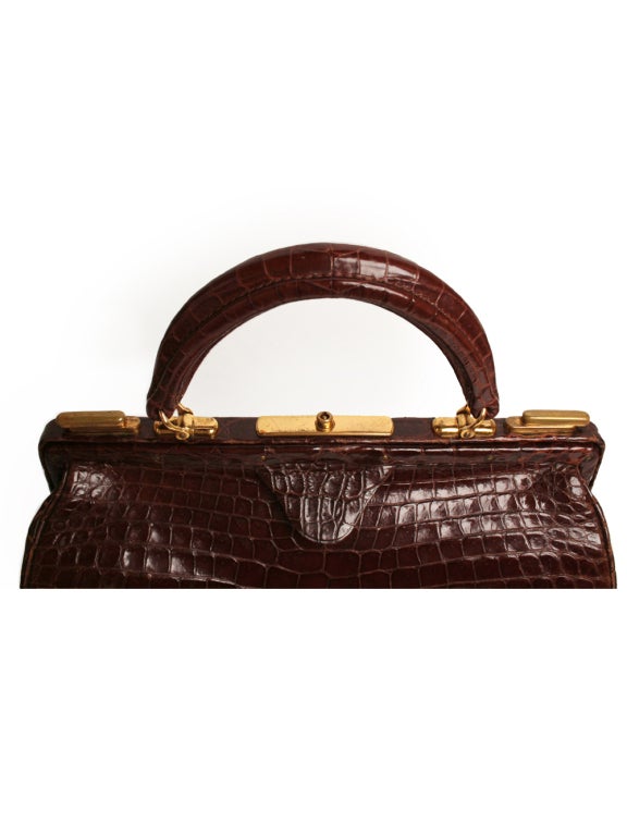 1950's Hermes Brown Crocodile Bag 3