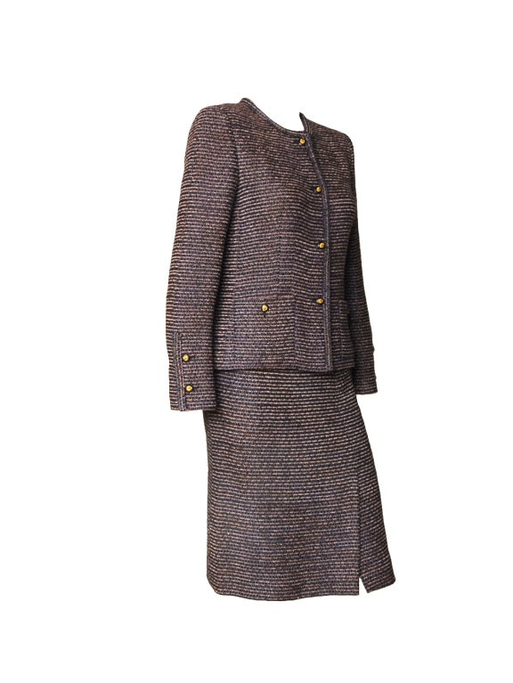 Chanel Blue & Lavendar Boucle Skirt Suit
