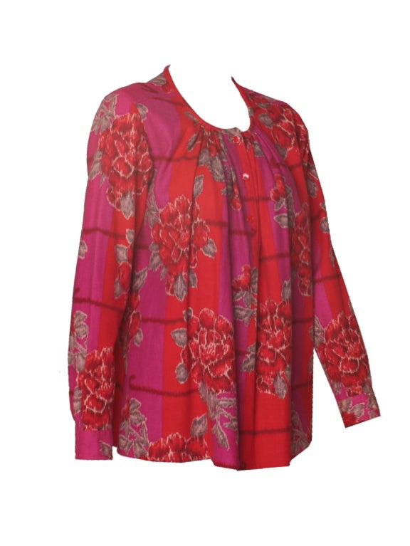1970's Kenzo Abstract Floral Print Blouse