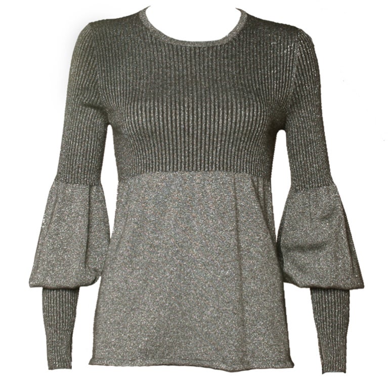 Chanel Silver Lurex Ribbed Sweater For Sale