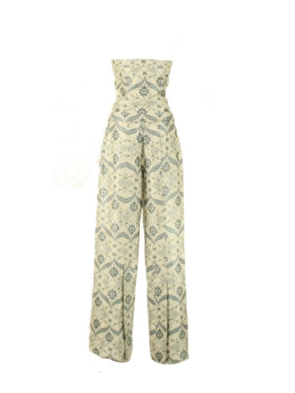 Alexander McQueen Cornflower Blue and Cream Brocade Pantsuit