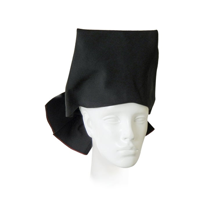 ADRIAN BLACK FAILLE TOQUE HAT WITH BACK BOW For Sale