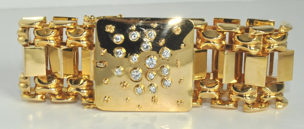 Wide Retro Galaxy Diamond Gold Bracelet