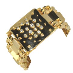 Wide Retro Galaxy Diamond Gold Bracelet