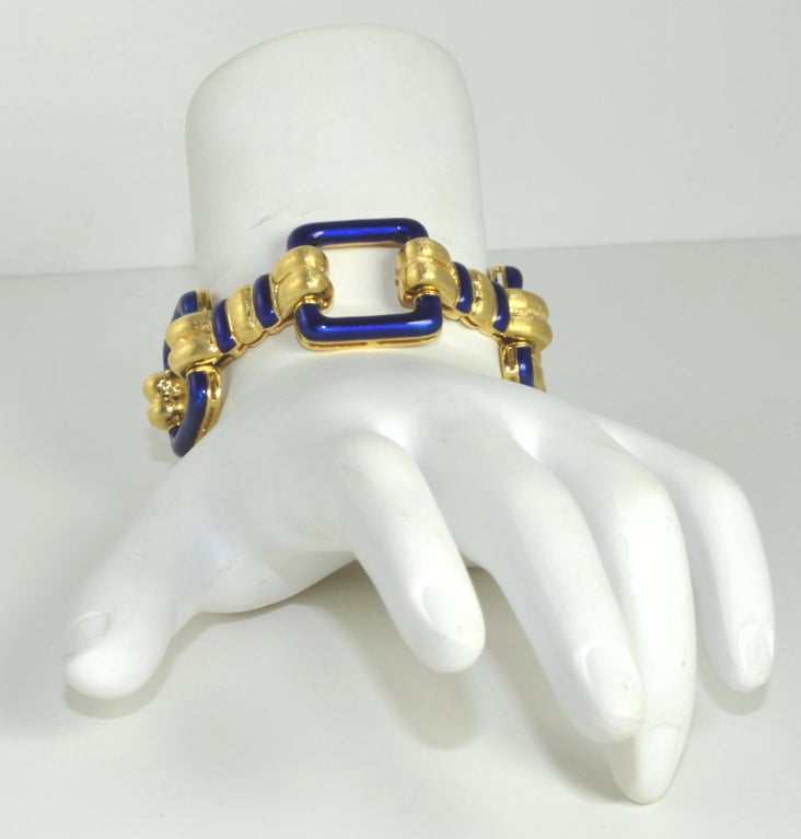 1960's Blue Enamel Gold Bracelet