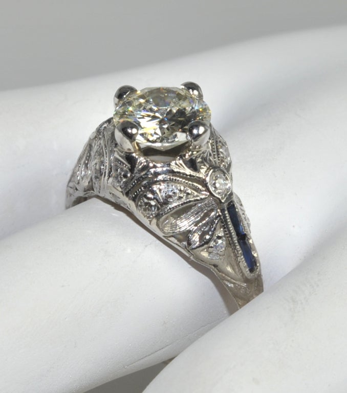 Women's Art Deco Ring with an Old European Cut 1.69 carat Diamond For Sale