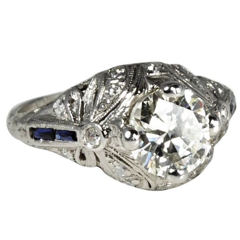 Art Deco Ring with an Old European Cut 1.69 carat Diamond For Sale