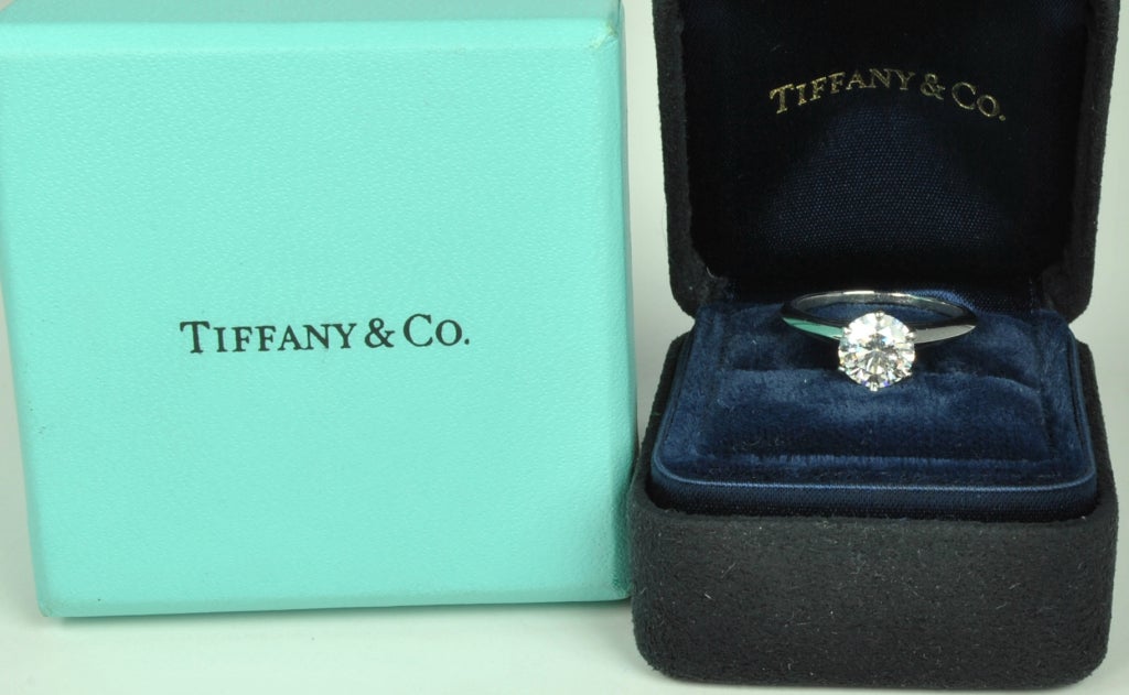 This classic Tiffany engagement ring is set in platinum.  We have all the documentation from Tiffany stating that it is an all original piece.   It is stamped â??Tiffany & Co.  PT 950â?? on one side and on the other side â??  1.31â??  We have the