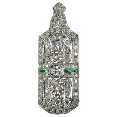 1920's  Diamond Emerald Platinum Pin/Pendant