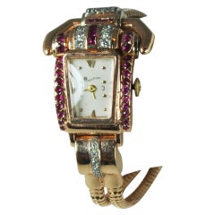 LUCIEN PICCARD Lady's Rose Gold, Ruby and Diamond Vintage Watch