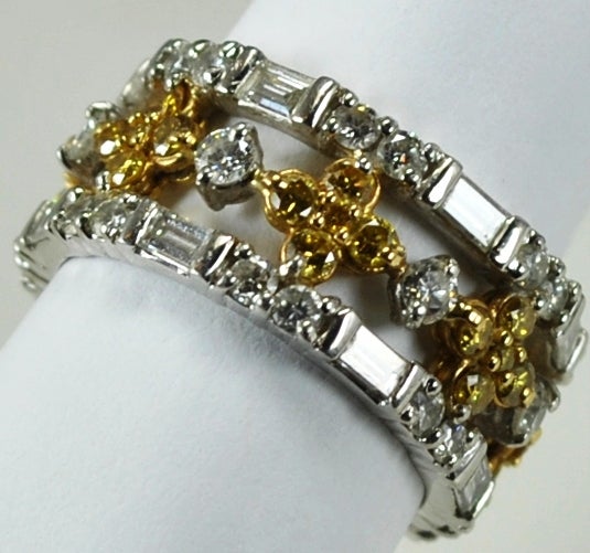 Intense Yellow and White Diamond Wide Eternity Band In New Condition For Sale In Wynnewood, PA