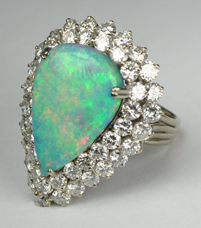 Large Opal and Diamond Ring In Excellent Condition In Wynnewood, PA