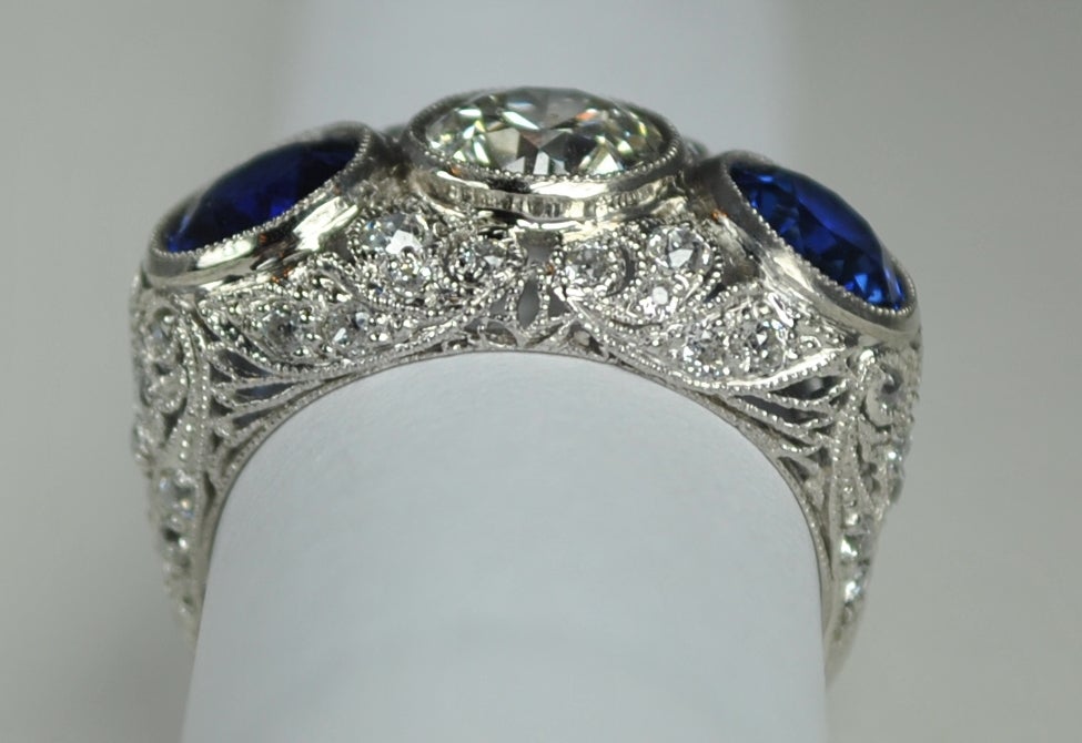 Diamond and Sapphire Three Stone Ring