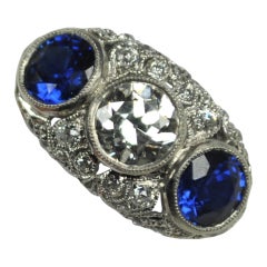 Diamond and Sapphire Three Stone Ring