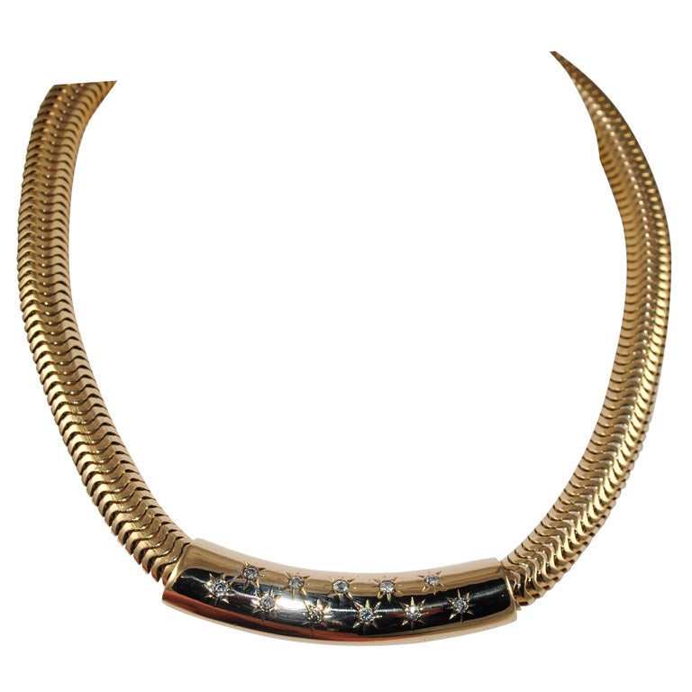 Beautiful Wide Retro Snake Chain with Diamond Center For Sale