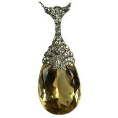Art Nouveau Citrine Diamond Exquisite Pendant