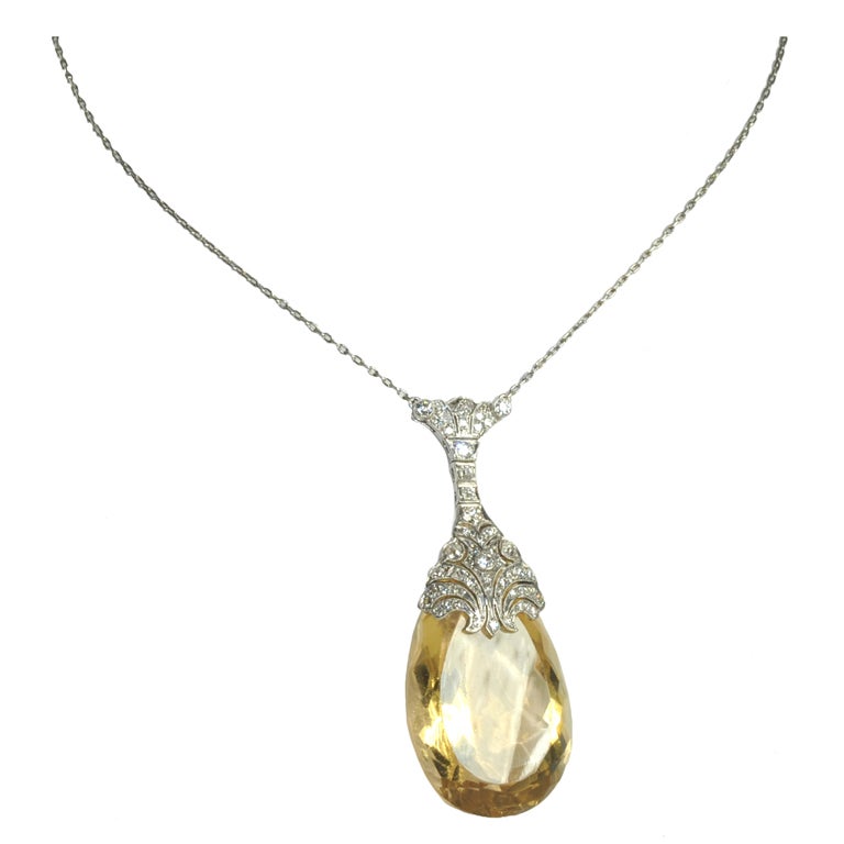 Art Nouveau Citrine Diamond Exquisite Pendant