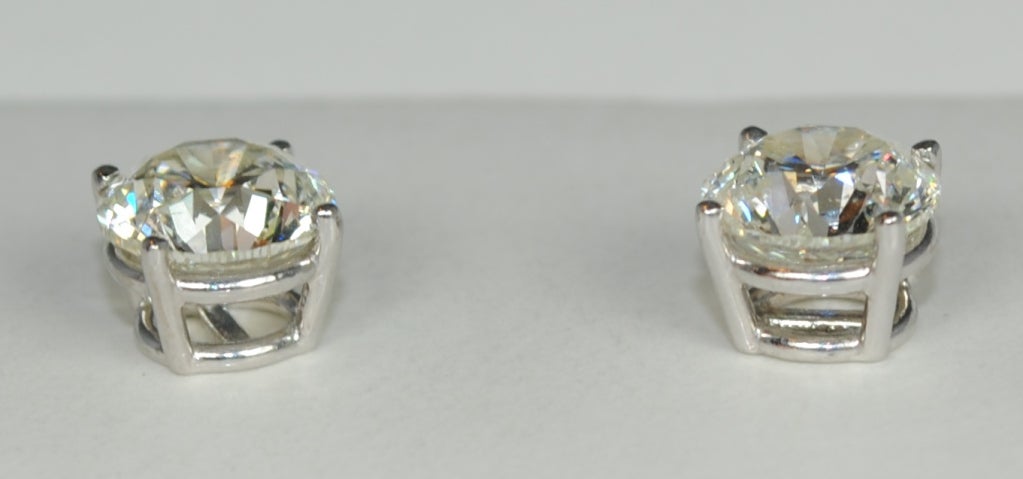 These large diamond studs are large fabulous.  They are EGL USA Certified # 46139401J.  One diamond is 2.02 carats measuring 7.81-7.80 x 5.20mm with a EGL grading of I-JSI3 and the other is 2.02 carats measuring 7.77- 7.76 X 5.20mm EGL grading