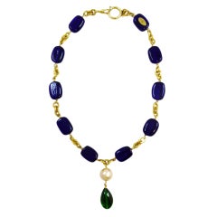Chanel Sapphire Glass Emerald Tear Drop Necklace