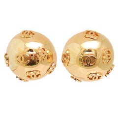 Vintage Signed Chanel 27 Dome Logo Earrings