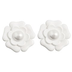 Vintage Signed Chanel Camellia Earrings