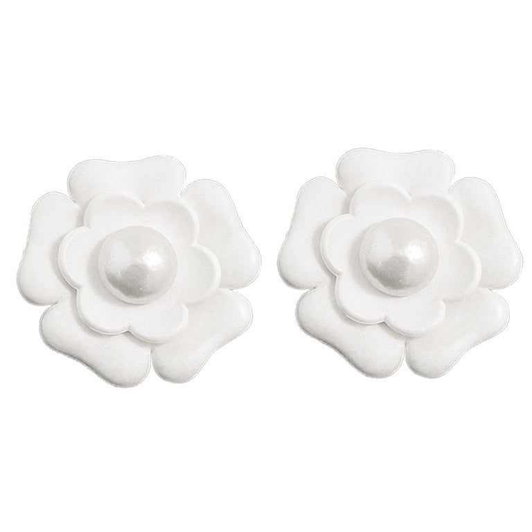 Vintage Signed Chanel Camellia Earrings For Sale